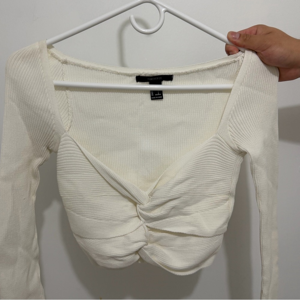 Forever 21 Cream Twist Front Crop Top